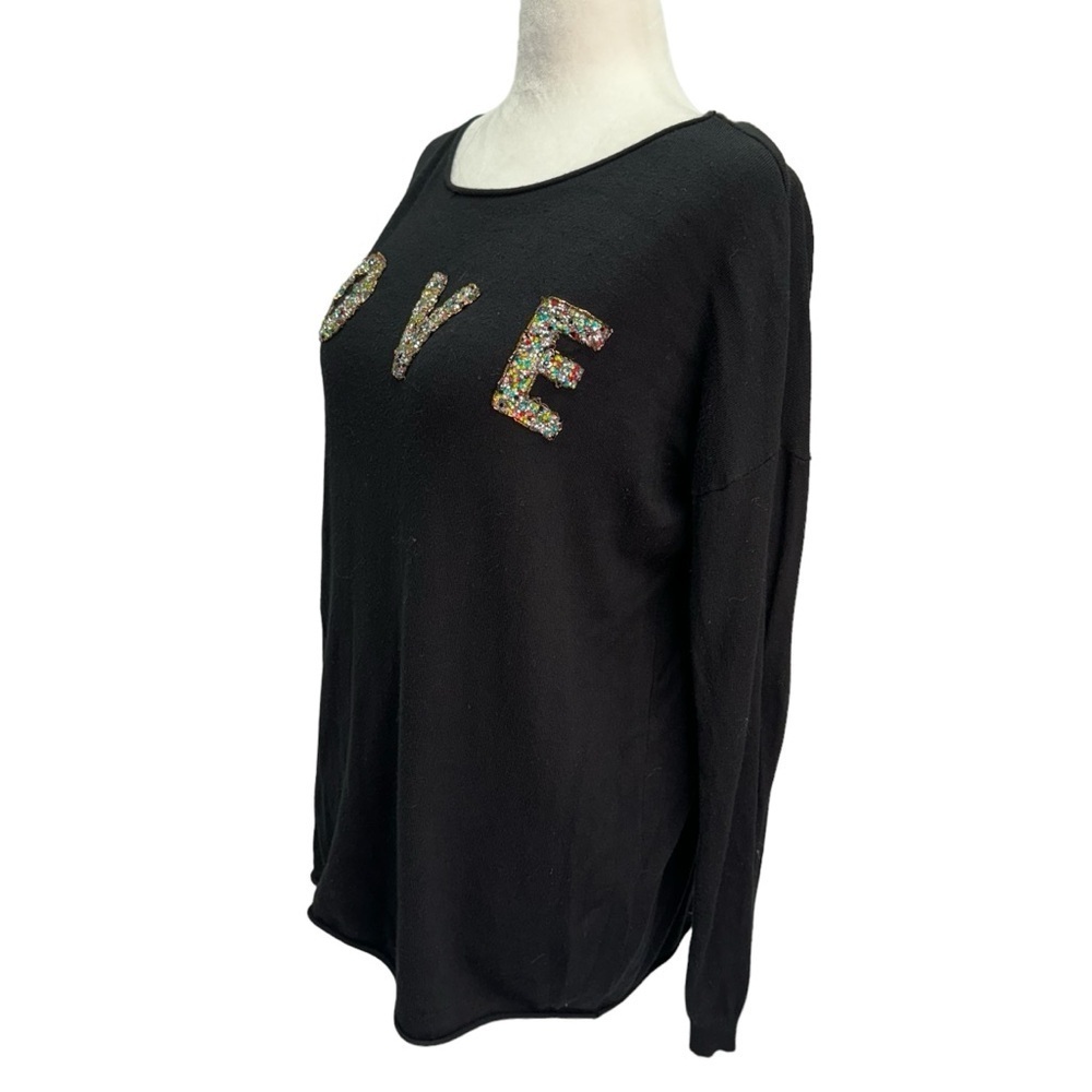 Molly Bracken Black Crew Neck Long Sleeve Sweater with/ LOVE graphic SizeM/L - Picture 3 of 9